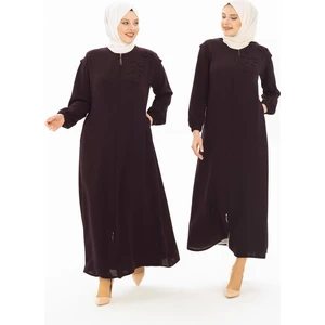 Düğme Detaylı Mürdüm Ferace 3315