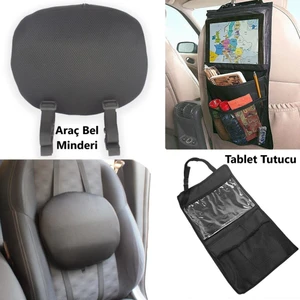 Araç Koltuk Bel Destek Minderi ve Koltuk Arkası Tablet Tutucu