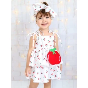 Kız Çocuk Cherry Kirazlı Beyaz Elbise