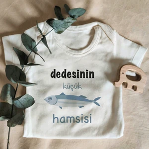 Unisex Dedesinin Küçük Hamsisi Yazılı Kısa Kol Organik Bebek Body Zıbın