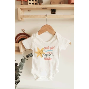 Unisex Panik Yok Teyzem Halleder Yazılı Kısa Kol Organik Bebek Body Zıbın