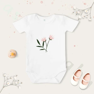 Unisex Pembe Çiçek 2 Desenli Organik Bebek Body Zıbın