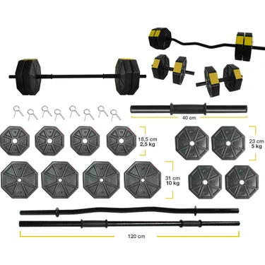 Tanspor 70 kg Dambıl  - Ağırlık - Halter - Vücut Geliştirme Full  Kısa  Bar + Düz Bar + Z Bar