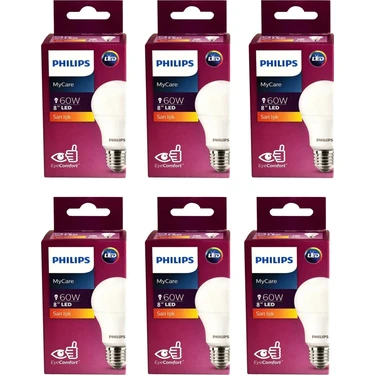 Philips Mycare LED Lamba 8W - 60W E27 2700K Sarı Işık (6 Lı