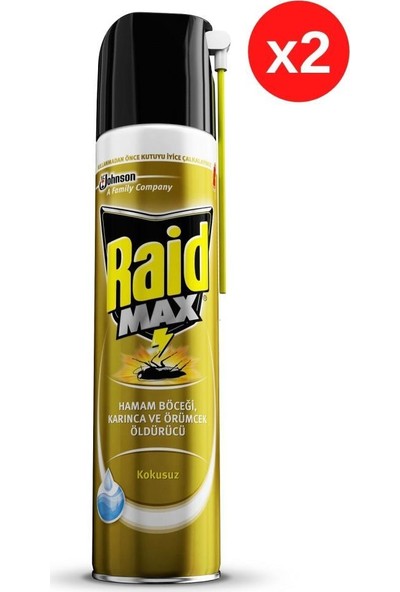 Raid Böceksavar Max - Hamam Böceği, Karınca ve Örümcek Öldürücü Sprey 300 ml X2