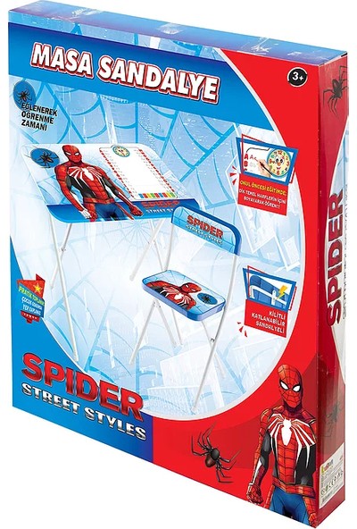 Beren Oyuncak Spiderman Örümcek Adam Katlanabilir Çocuk Ders Çalışma Masası ve Sandalye