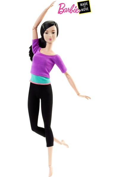 Barbie Sonsuz Hareket Bebeği, Kumral - Siyah Taytlı, Mavi Tişörtlü, Siyah Uzun Saçlı DHL84