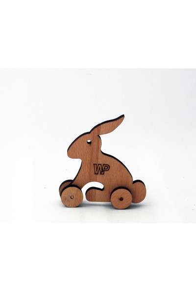 1 Fark Ahşap Tekerlekli Oyuncak- Tavşan