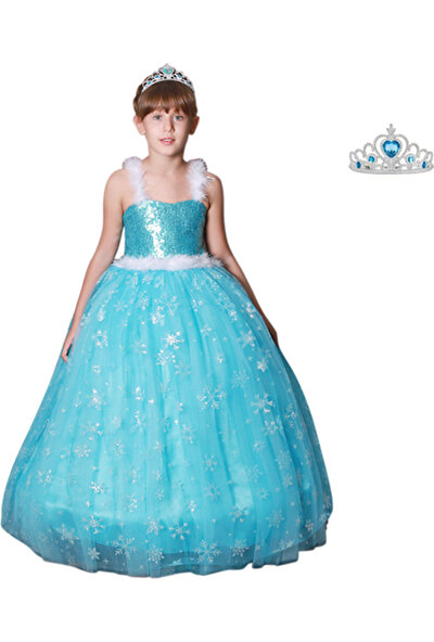 Butik Happy Kids Butikhappykids Frozen Elsa Kostümü Askılı Kasnaklı Kabarık Elbise Taç