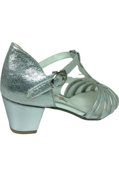 Fikretbebelolita Ortopedikal Fikretbebe Bayan Topuklu Ayakkabı Gümüş Aynalı Simli Bilekten Geçme Tokalı Abiye Fantazi