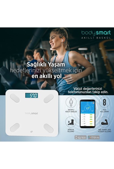 Polosmart PSC01 Bodysmart Yağ Ölçer Akıllı Bluetooth Tartı Baskül Beyaz