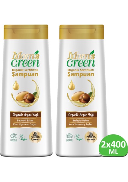 Mom's Green 2'li Set Mom's Green Organik Argan Yağlı Şampuan 400 +400 ml