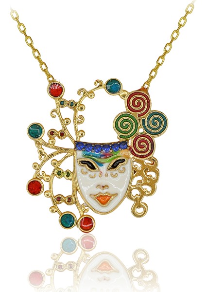 Safir Taşlı Renkli Mineli Sihirbaz Maske Gümüş Kolye