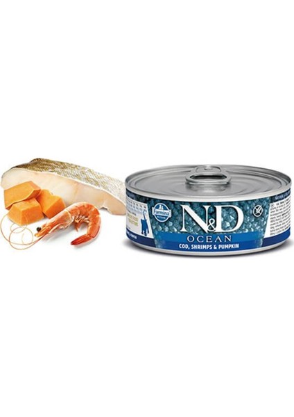 Ocean Tahılsız Morina Balıklı ve Karidesli Yavru Kedi Konservesi 80 Gr*12 Adet