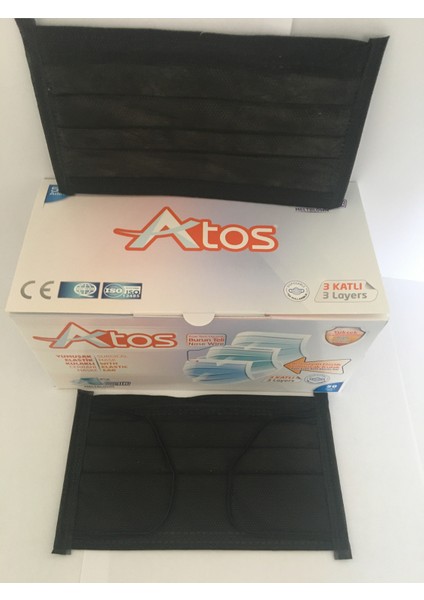 100 Adet Siyah Renkli Meltblown Yumuşak Lastikli Burun Telli 3 Katlı C.maske