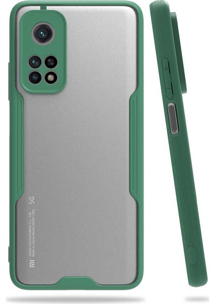 - Xiaomi Mi 10T Pro 5G - Kılıf Kenarı Renkli Arkası Şeffaf Parfe Kapak - Koyu Yeşil - T15947