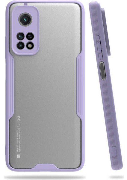 - Xiaomi Mi 10T Pro 5G - Kılıf Kenarı Renkli Arkası Şeffaf Parfe Kapak - Mor