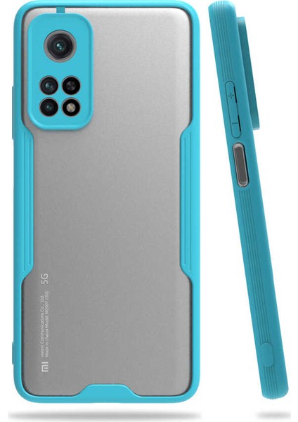- Xiaomi Mi 10T Pro 5G - Kılıf Kenarı Renkli Arkası Şeffaf Parfe Kapak - Mavi - T15947