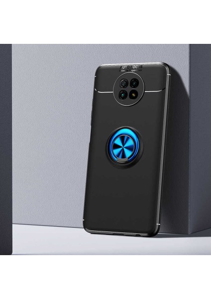 - Xiaomi Redmi Note 9T - Kılıf Yüzüklü Karbon Ravel Silikon Kapak - Siyah-Mavi - T16133