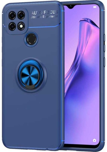 - Oppo A15 - Kılıf Yüzüklü Karbon Ravel Silikon Kapak - Mavi