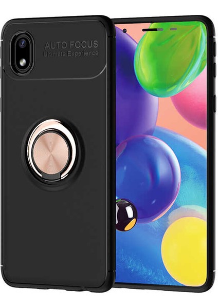 - Samsung Galaxy A01 Core - Kılıf Yüzüklü Karbon Ravel Silikon Kapak - Siyah-Rose Gold - T16537