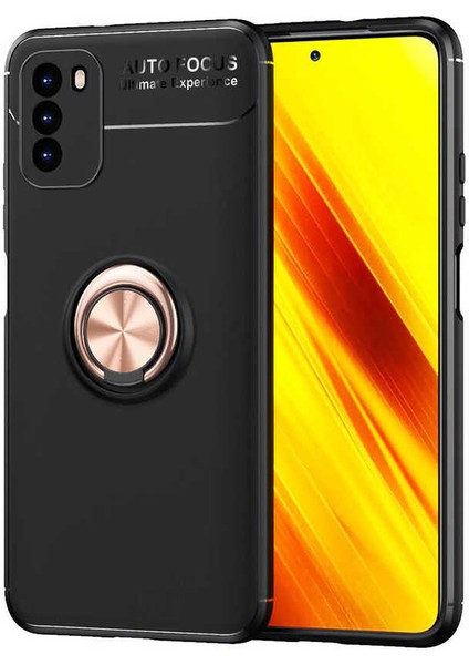 - Xiaomi Poco M3 - Kılıf Yüzüklü Karbon Ravel Silikon Kapak - Siyah-Rose Gold
