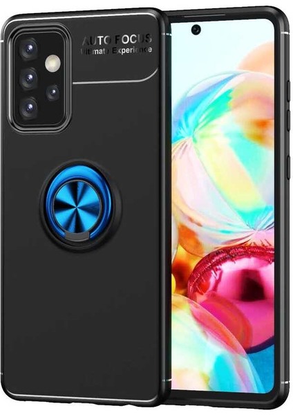- Samsung Galaxy A52 - Kılıf Yüzüklü Karbon Ravel Silikon Kapak - Siyah-Mavi
