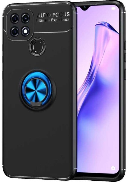 - Oppo A15 - Kılıf Yüzüklü Karbon Ravel Silikon Kapak - Siyah-Mavi - T16540