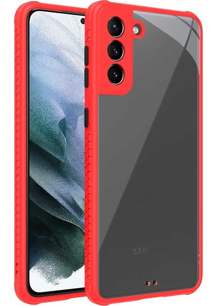 - Samsung Galaxy S21 Plus - Kılıf ​​Arkası Şeffaf Sert Kaff Kapak - Kırmızı - T16608