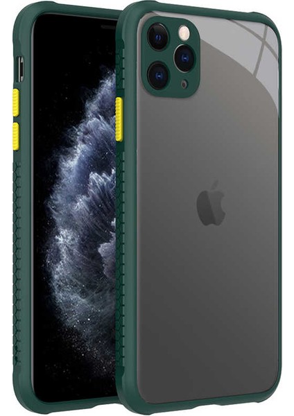 - Apple iPhone 11 Pro Max - Kılıf ​​Arkası Şeffaf Sert Kaff Kapak - Koyu Yeşil