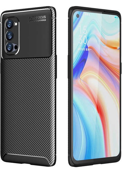 - Oppo Reno 4 Pro 5G - Kılıf Auto Focus Karbon Negro Silikon Kapak - Siyah