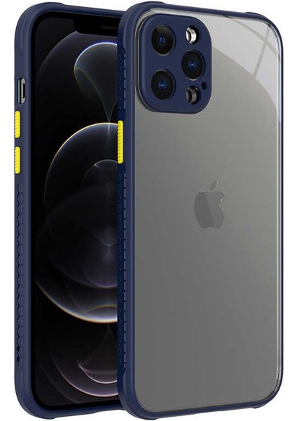 - Apple iPhone 12 Pro Max - Kılıf ​​Arkası Şeffaf Sert Kaff Kapak - Lacivert
