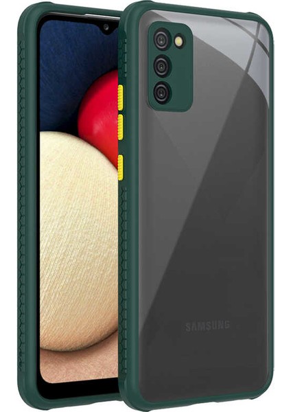 - Samsung Galaxy A02S - Kılıf ​​Arkası Şeffaf Sert Kaff Kapak - Koyu Yeşil - T16603