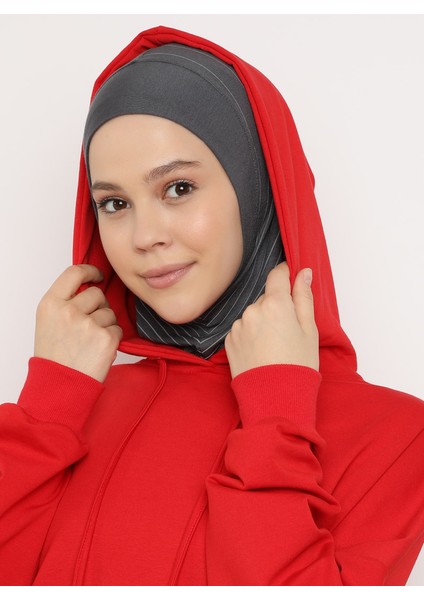 Çizgili Spor Bone - Koyu Gri - Ecardin