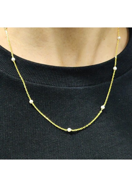 Gümüş Sıralı Incili Altın Kaplama Zincir 40 Forse fiyatları