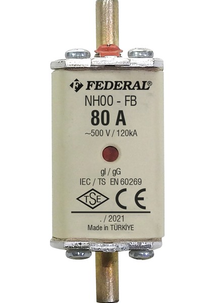 NH00 80A Bıçaklı Sigorta Buşonu Boy: 00 Hrc Fuse Çift Indikatörlü