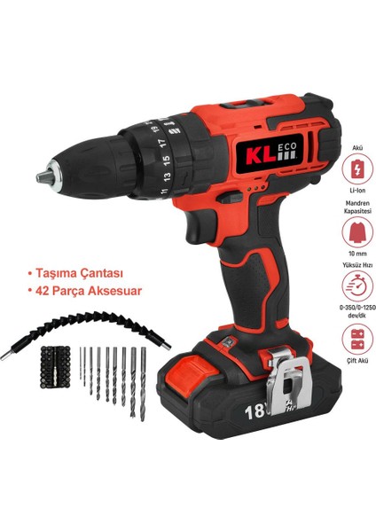 KE18DM-20DB 18VOLT/1.5AH Li-Ion Çift Akülü Darbeli Matkap