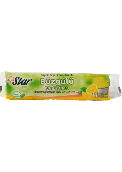 Star Plus Büzgülü Çöp Torbası Büyük Boy 65 x 70 cm Limon Kokulu 3'lü