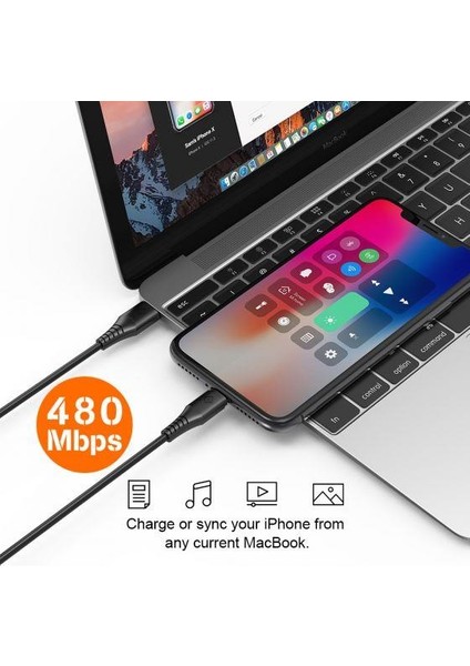 Type-C iPhone Uyumlu Lightning Hızlı Şarj Kablosu Beyaz 1.8 Metre