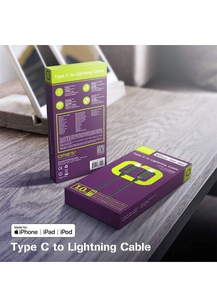 Type-C To Mfı Lightning Hızlı Şarj ve Data Kablosu Siyah 1 mt