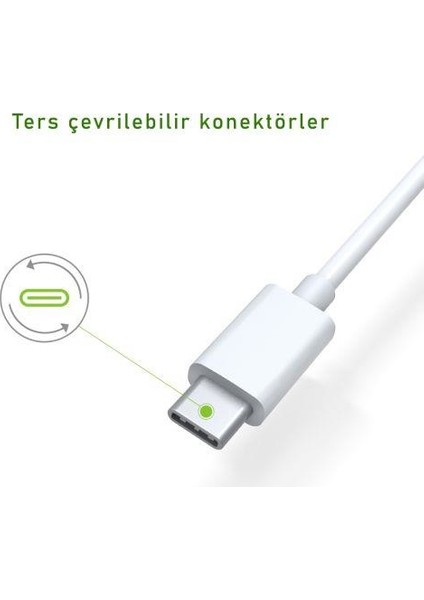 USB Type-C 3A Hızlı Şarj ve Data Kablosu Beyaz 1 mt