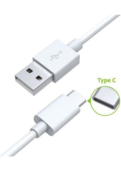 USB Type-C 3A Hızlı Şarj ve Data Kablosu Beyaz 1 mt