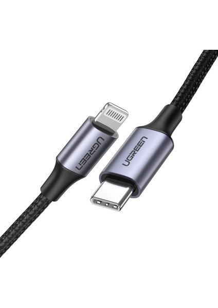 Örgülü Type-C to Lightning iPhone Uyumlu Hızlı Şarj Kablosu Siyah 1.5 Metre