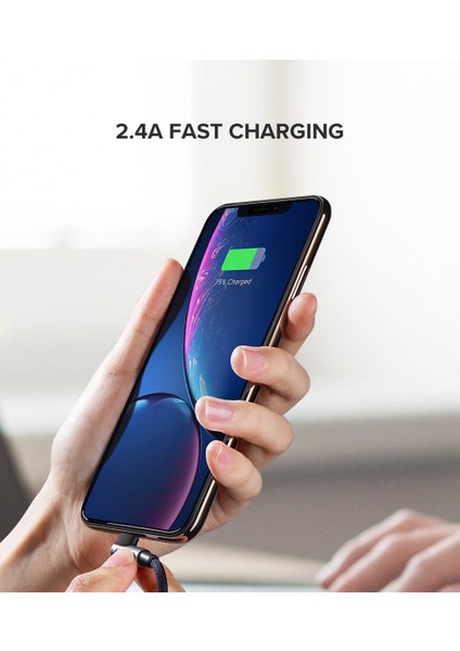 Örgülü 90° Lightning iPhone Uyumlu Şarj ve Data Kablosu Siyah 1.5 Metre