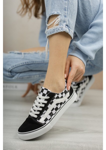 Kareli Siyah Beyaz Unisex Sneaker 0012151