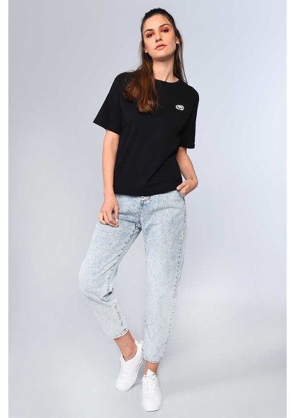 Taıl Siyah Kadın Bisiklet Yaka Tshirt