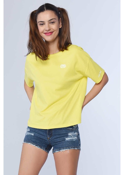 Taıl Sarı Kadın Bisiklet Yaka Tshirt