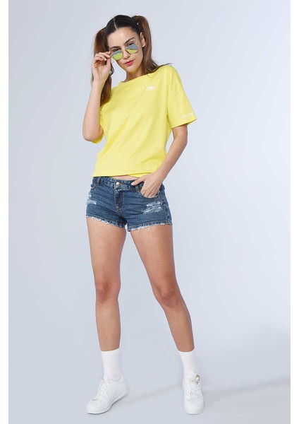 Taıl Sarı Kadın Bisiklet Yaka Tshirt