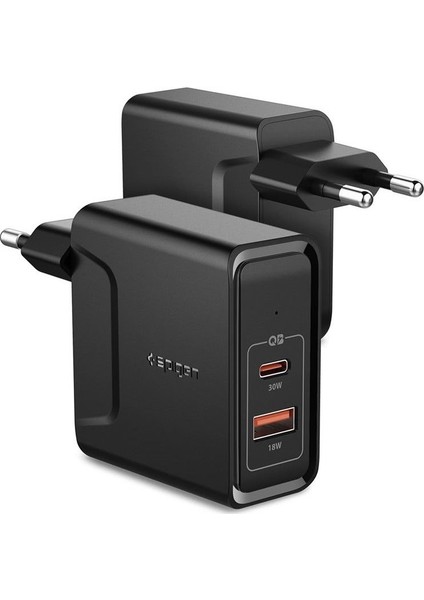 Steadiboost 48W Hızlı Şarj Cihazı (USB-C PD 3.0 30W + Quick Charge 3.0 18W) iPhone / Android / Macbook Şarj Adaptörü Black F211 - 000AD24973