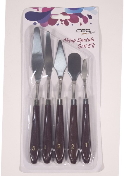 Ceoart 5'li Boyalı Ahşap Sap Metal Spatula Seti SN0004